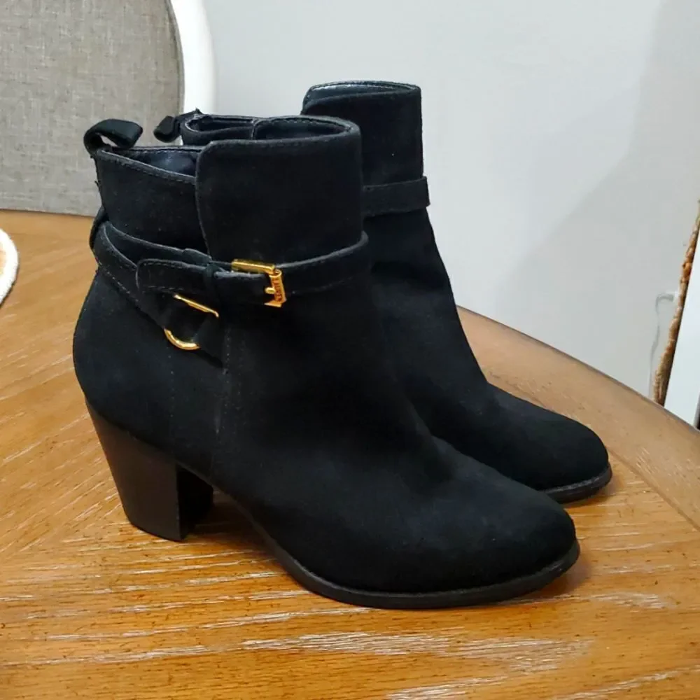 Ralph Lauren Macie Black Suede Ankle Bootie Sz 7.5B
